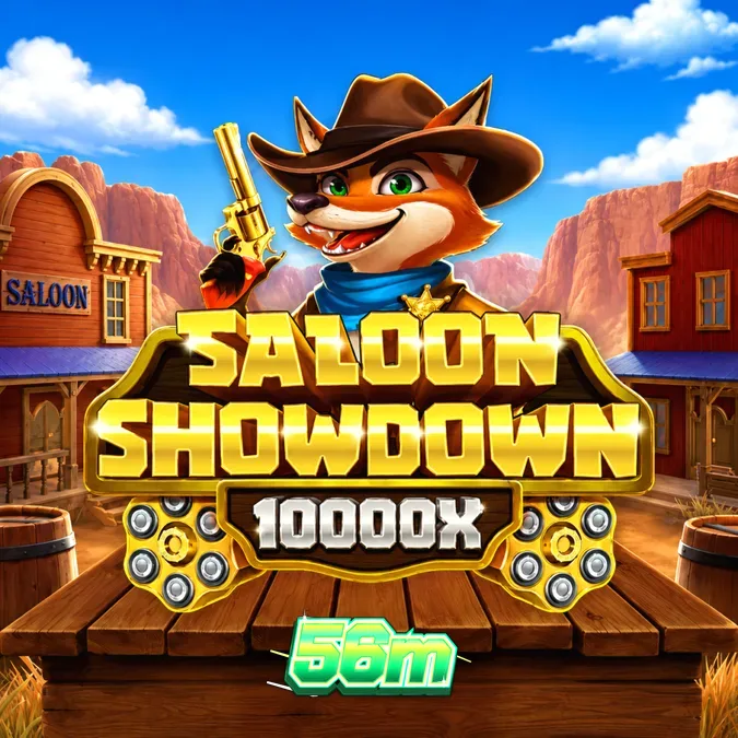 Interface do jogo Saloon Showdown 10,000x com temática de Velho Oeste